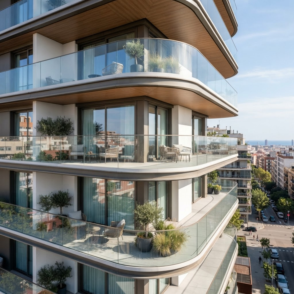 Köşe dönüşlü frameless cam balkon